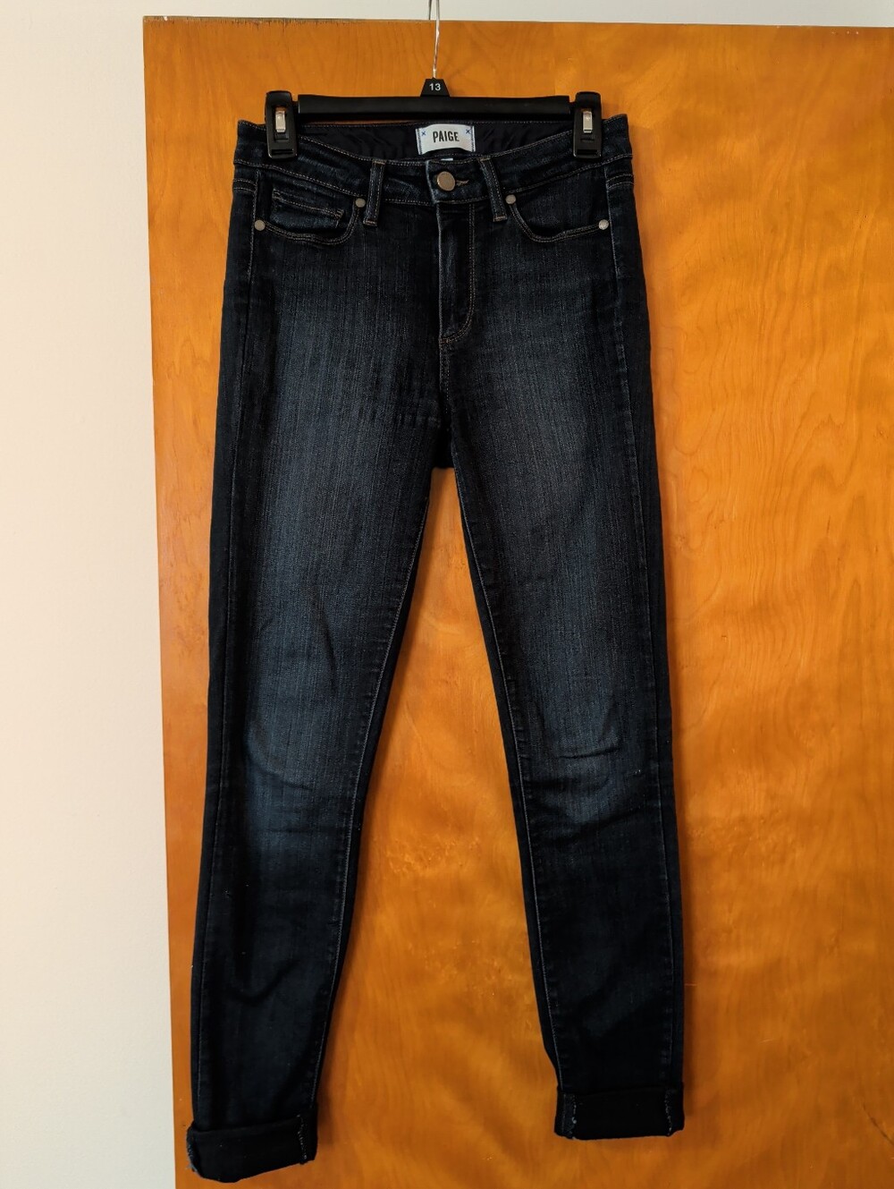 PAIGE Dark Blue Skinny Jeans with Subtle Fading
